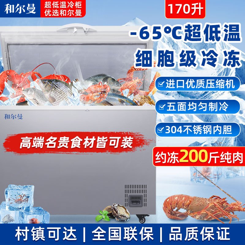 和尔曼 170升零下65度超低温水产冷柜 商用卧式冰柜 -65℃海鲜餐厅日料店金枪鱼商用水产保存箱DW-65W170B