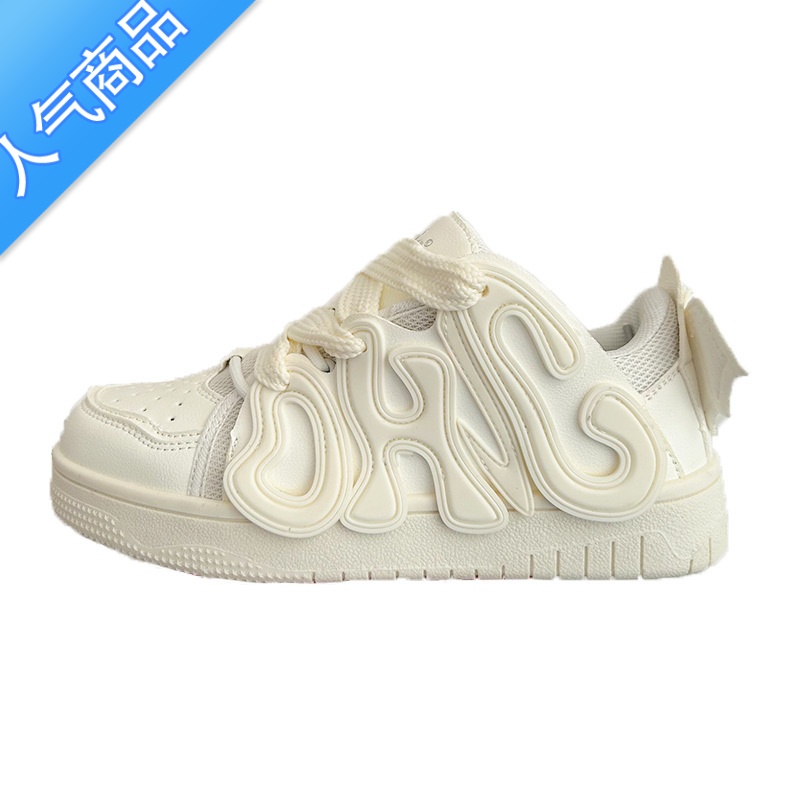 SUNTEK潮可可ins学生小众字母厚底面包鞋子女情侣百搭小白鞋休闲板鞋男高清大图