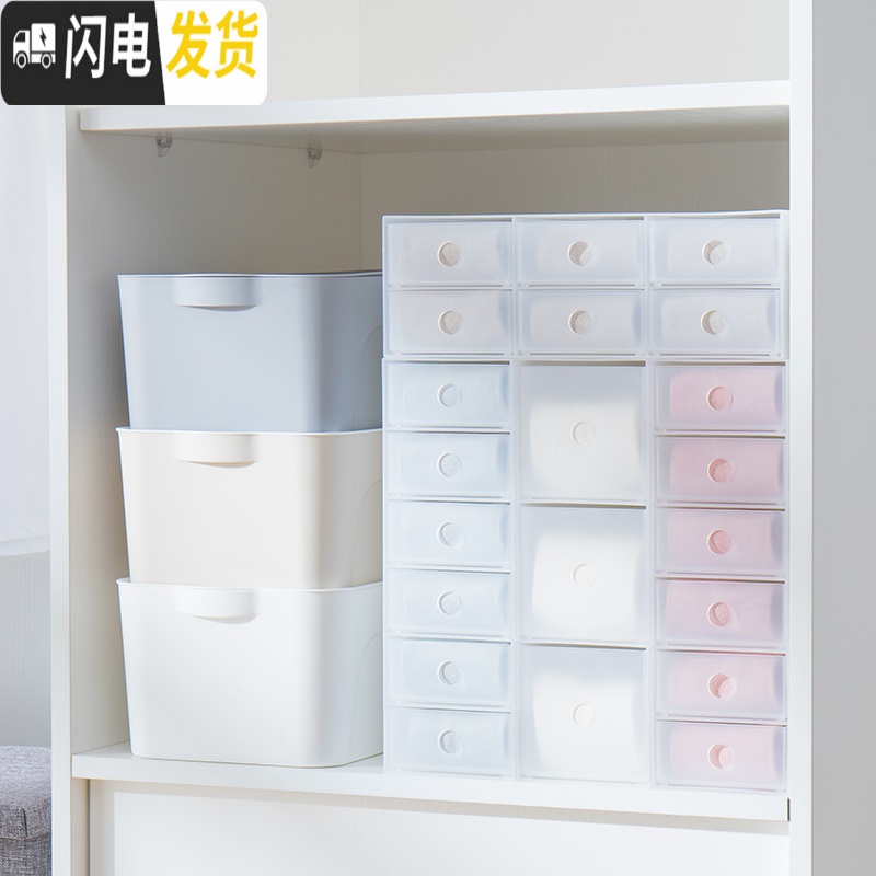 三维工匠透明桌面自由组合化妆品抽屉式手帐首饰杂物办公储物柜收纳盒高清大图