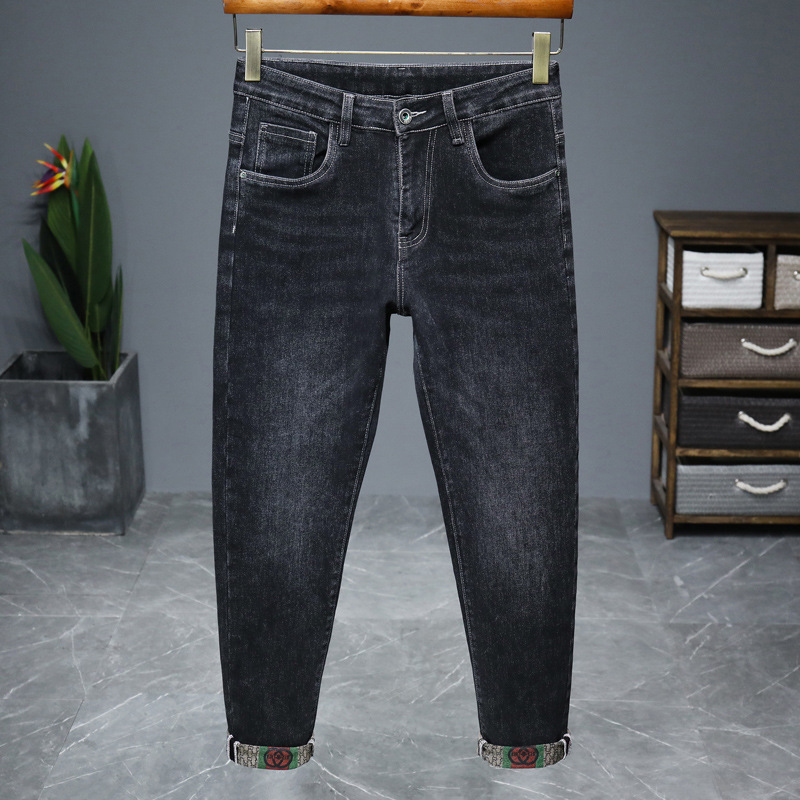男式牛仔裤冬舒适高弹力修身牛仔裤靓仔装韩国潮牌高清大图