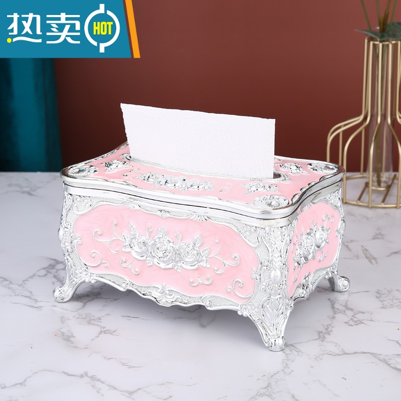 敬平欧式纸巾盒家用客厅茶几抽纸盒创意轻奢KTV纸抽盒餐厅美式ins摆件 银白牙签筒(时尚)高清大图