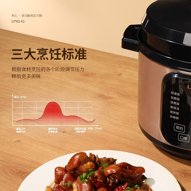 利仁 ( Liven)电压力锅家用 智能触控 开盖收汁 一键排压 智能预约 5L高压锅 LPYG-61高清大图