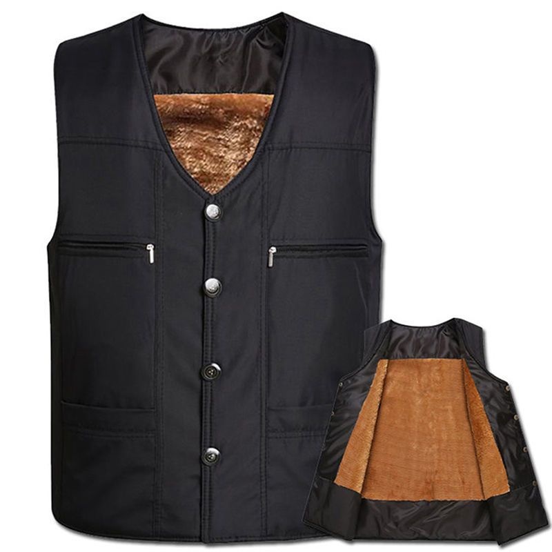 加绒加厚马甲秋冬新款爸爸装保暖羽绒棉男士马夹中年坎肩背心