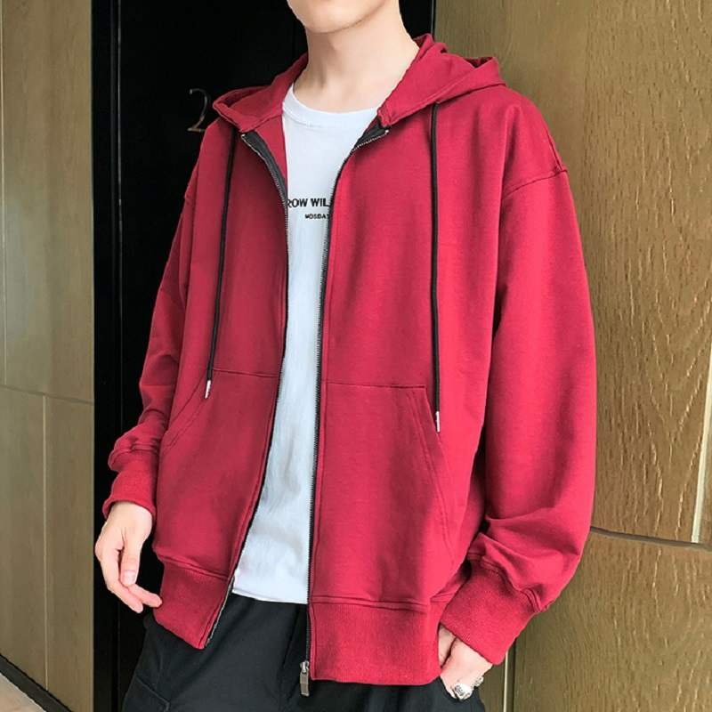 连帽卫衣男春秋季中青年秋装运动宽松大码休闲开衫拉链外套