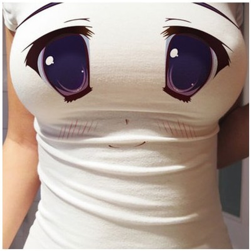 可爱显胸装表情包大眼睛弹性紧身短袖T恤女主播T恤女装