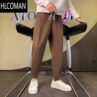 HLCOMAN直筒裤子男士痞帅冬款加绒哈伦男裤2024新款黑色小脚休闲裤