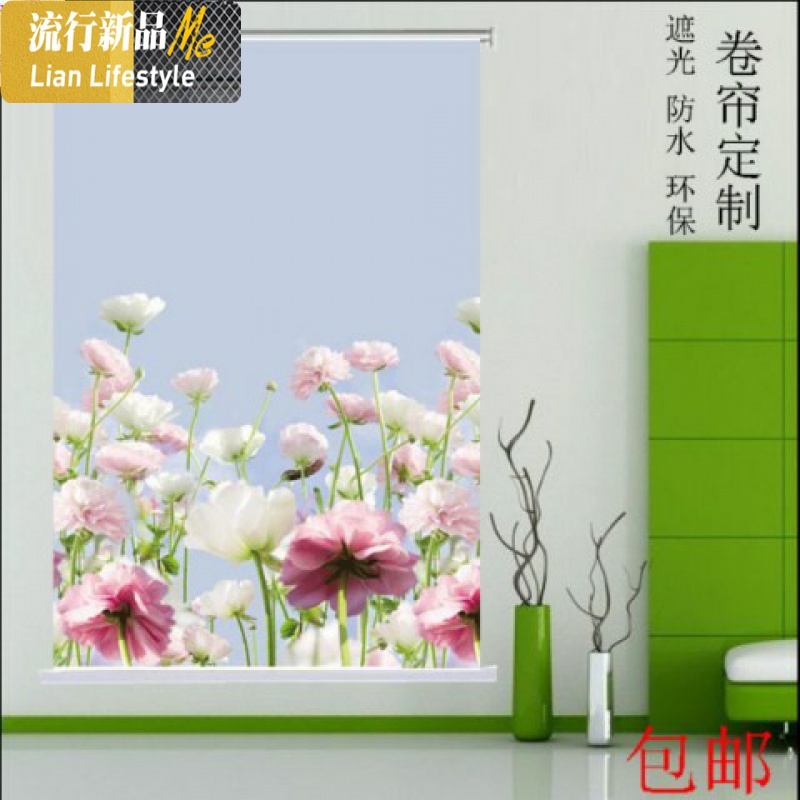 卷帘窗帘免打孔遮光送配件风景百叶帘拉珠升降卫生阳台遮防水 三维工匠高清大图