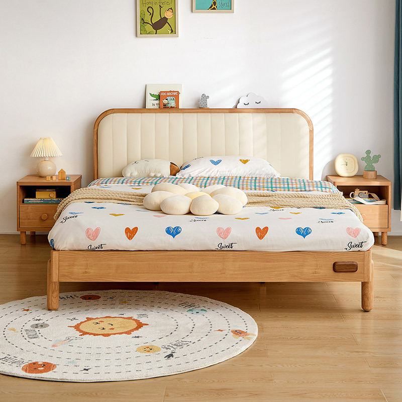 林氏家居现代简约实木框儿童床男女孩1米5卧室宽大软包床头单人床kn5a