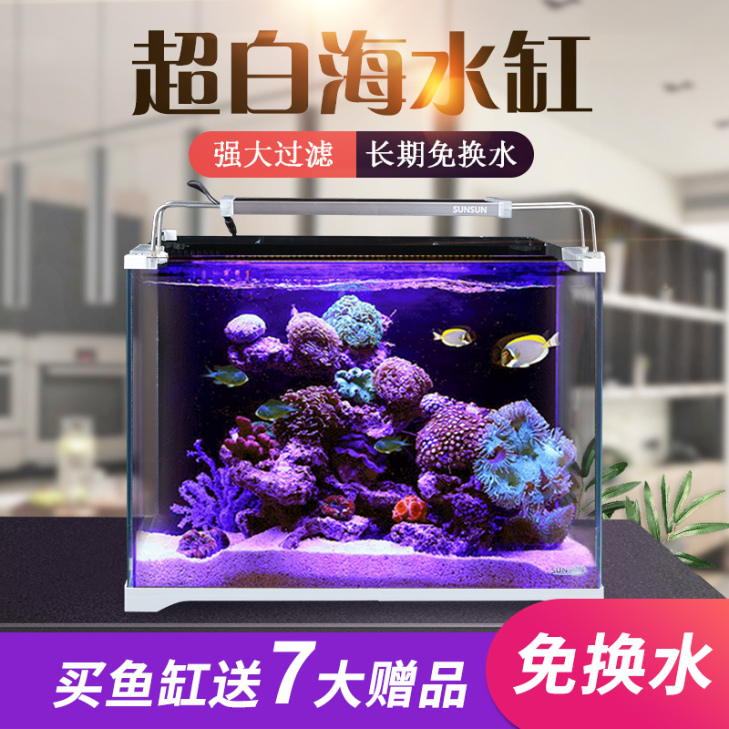 超白海水鱼缸小型玻璃桌面生态缸海水缸水族箱背滤缸高清大图