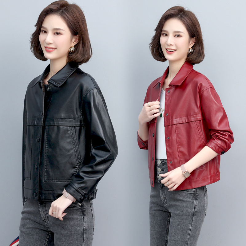 日韩休闲短款女式皮衣真皮清仓秋冬翻领皮夹克外套