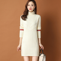 秋冬新款毛衣连衣裙女2024秋冬季半高领配大衣纯色内搭流苏毛衣裙时尚气质针织衫女内搭中长款妈妈装套头打底毛衣裙大码毛衣女