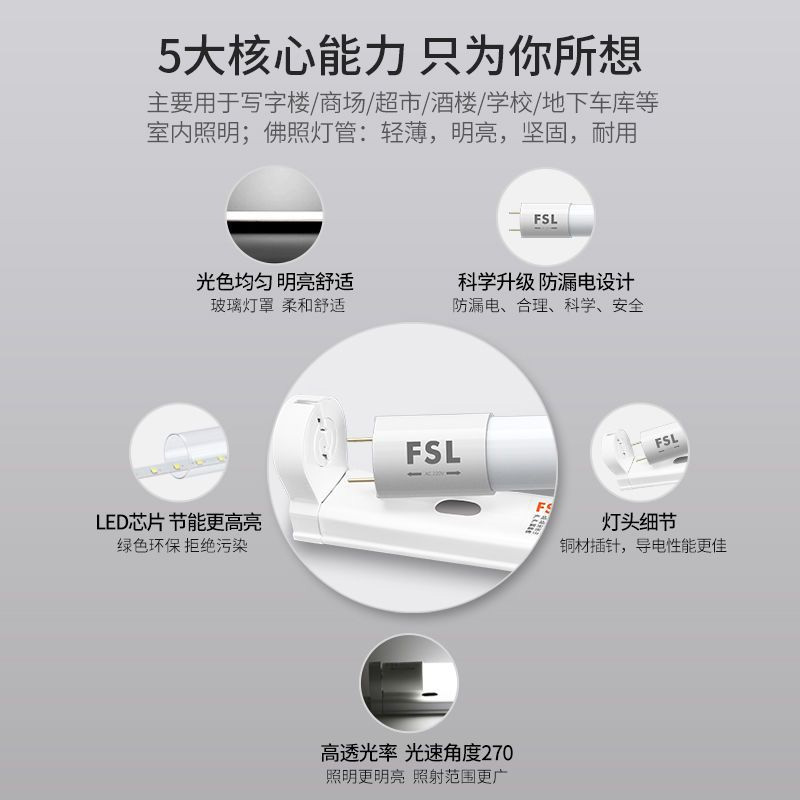 FSL LED灯管 T8 220V40W 865K 晶辉系列1.2双端 标准 25支/箱(单位:箱)高清大图