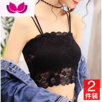 12条装蕾丝裹胸抹胸打底美背吊带背心短款韩版学生少女文胸内衣_818 M(建议80-105斤) 两件：黑黑(含垫)