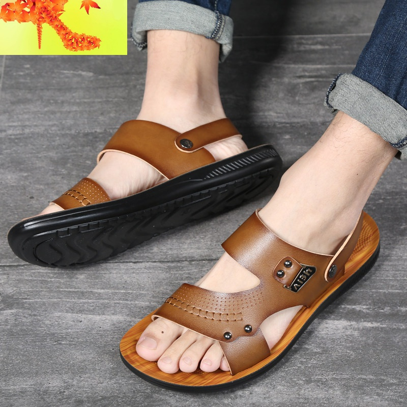 男士凉鞋男潮夏季皮凉鞋韩版休闲两用拖鞋男式夏天男土沙滩鞋潮流简畅
