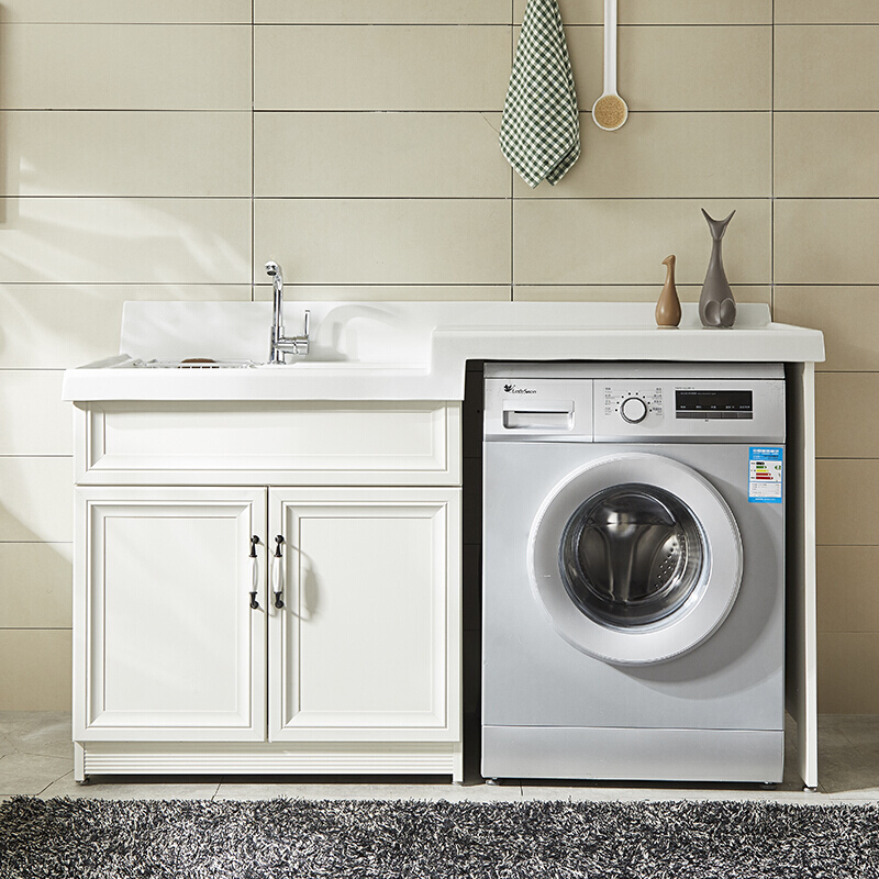 阳台洗衣机柜铝合金组合一体洗衣柜带搓板石英石洗衣池高低柜定制安心