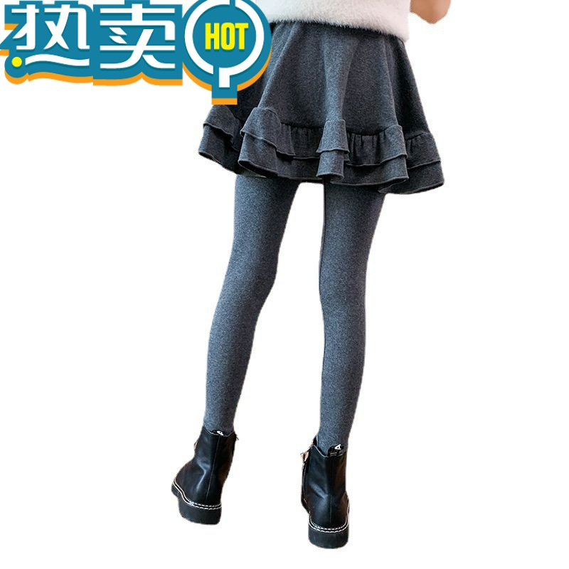 绿彩虹光女童加绒内搭裤裙秋冬装新款儿童加厚假两件裙裤中大童一体绒裤子