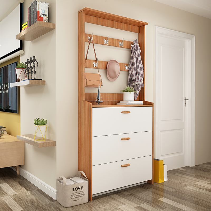 超薄翻斗鞋柜收纳玄关简约现代带衣帽架简易多功能省空间家用视频