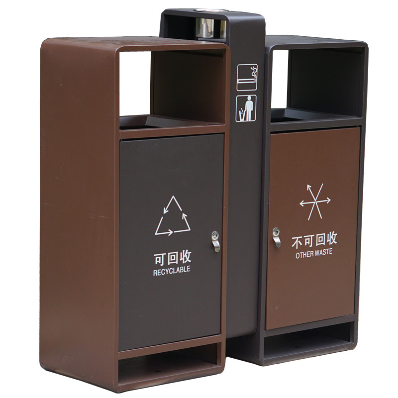 迅众 双桶垃圾箱户外垃圾桶不锈钢大号环卫果皮箱室外分类物业小区校园高清大图