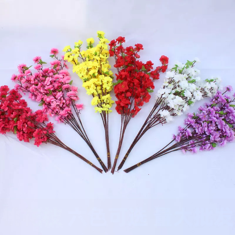 思唯美(sweet made) 仿真桃花枝客厅装饰绢花婚庆假花塑料花 超密粉色-长125厘米(10枝)高清大图