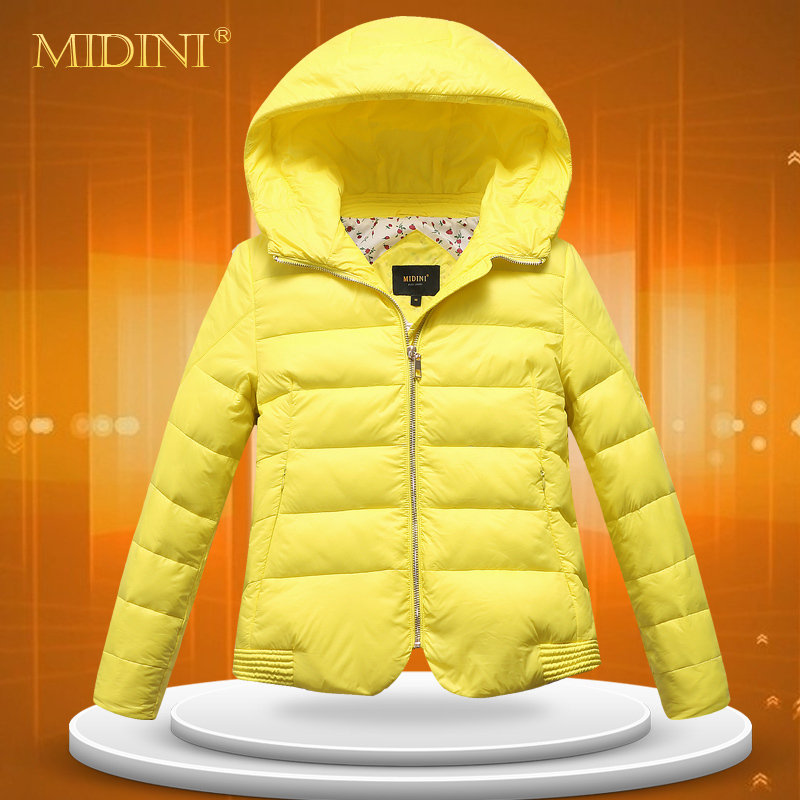 米帝尼(MIDINI)女士糖果色短款带帽羽绒服冬季保暖羽绒外套