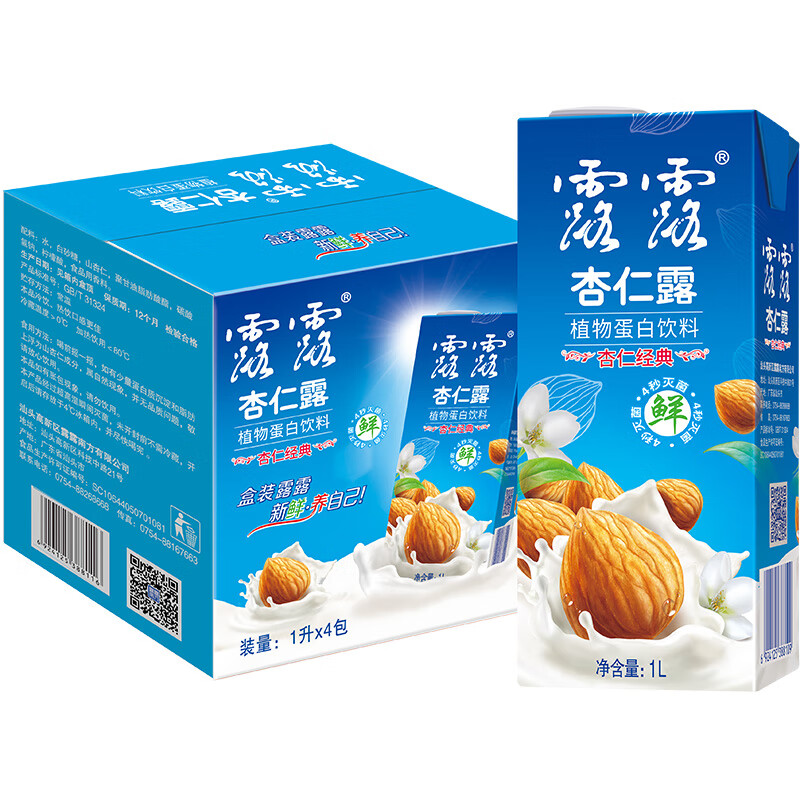露露 杏仁露1L×4大利乐 经典原味 植物蛋白饮料(泡沫箱装)