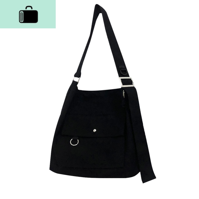 原创 ins2020新款酷帅日系粗宽肩带斜挎包帆布书包包男女NEW LAKE 黑色女斜挎包