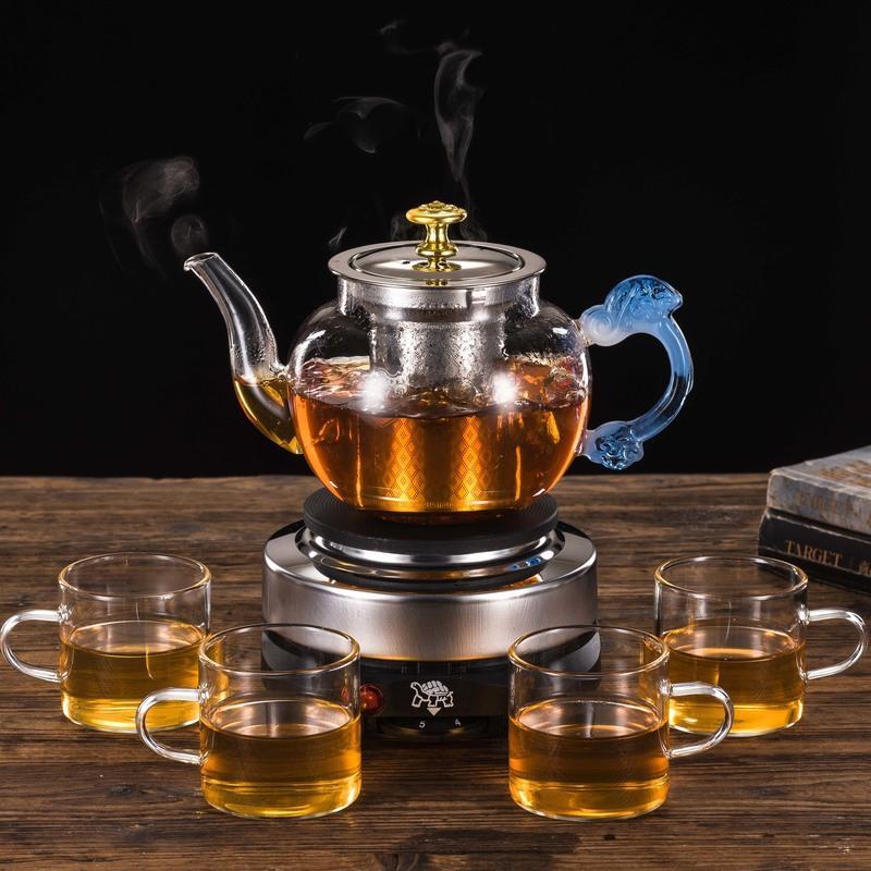 煮茶器煮茶壶玻璃家用烧水壶小型电热炉养生玻璃蒸煮电茶壶茶具 单壶