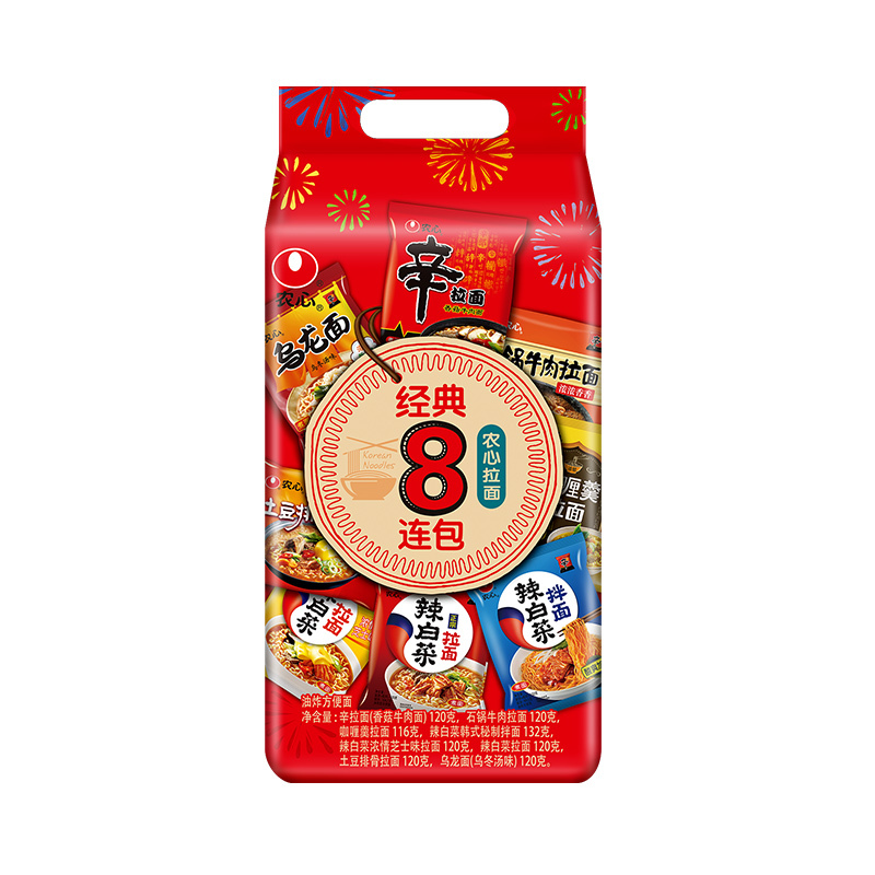 农心辣白菜辛拉面 经典八连包辛拉面组合 方便面 速食 韩式拉面
