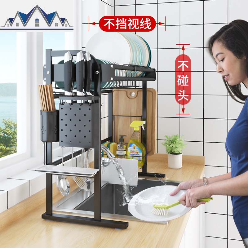 不锈钢可伸缩厨房水置物架晾碗架沥水架多功能碗碟架水池收纳架 三维工匠高清大图