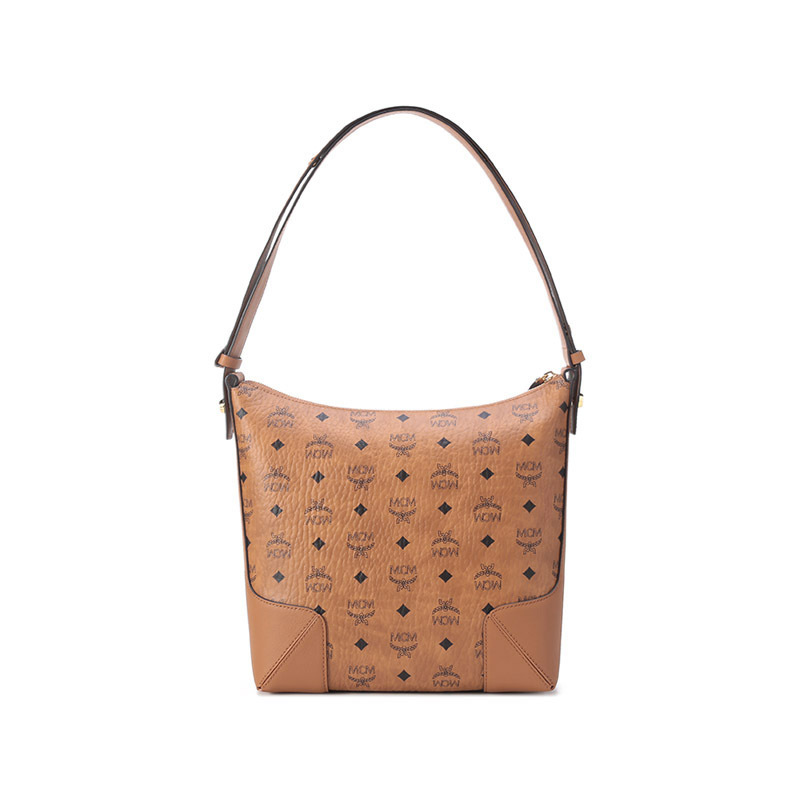 mcm奢侈品女士人造革牛皮革arenhobo手提单肩斜挎包牛角包中号mwhbskm