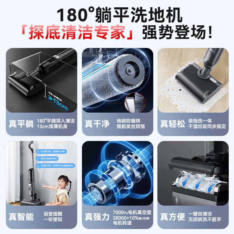 苏泊尔(SUPOR)洗地机吸拖一体180°平躺家用吸尘器无线手持洗拖扫地一体贴边洗地机防缠绕吸拖洗一体 EWV-M13高清大图