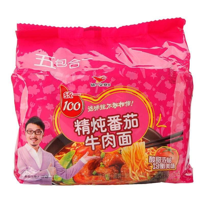 统一100精炖番茄牛肉面五合一 100g*5方便面味道好,价格实惠-苏宁易购