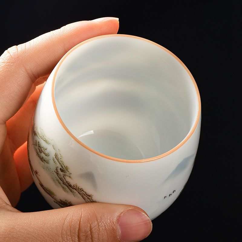 白瓷玉泥茶杯单羊脂玉主人杯功夫茶具茶杯子品茗杯大小号茶碗家用白瓷