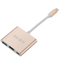 JH晶华Type-C3.1转HDMI+USB+PD转换器苹果Mac小米电脑投影转接头/分线器/切换器金色