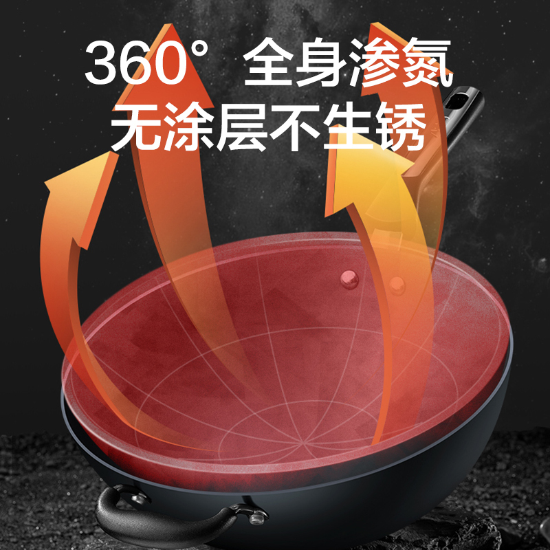 爱仕达 炒锅 铁锅/无涂层 34cm精铁圆底炒菜锅 新三代锈不了炒煎锅 燃气明火专用CF34J6WG