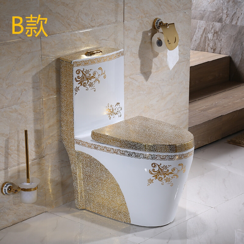 马桶虹吸式马桶坐厕欧式家用彩金彩色坐便器口径管道卫浴冲水水箱家用座便器波迷娜BOMINA高清大图