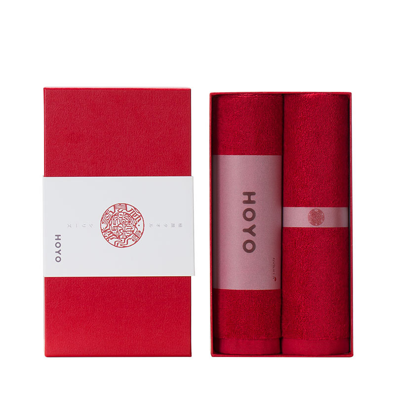 HOYO毛巾套装久洗软糯质感和风中国红2件套红色JP8040