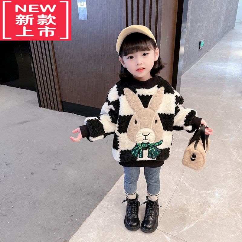 可莉允女童加绒毛毛衣韩版冬季2022新款儿童上衣女宝宝洋气时髦冬装衣服图片