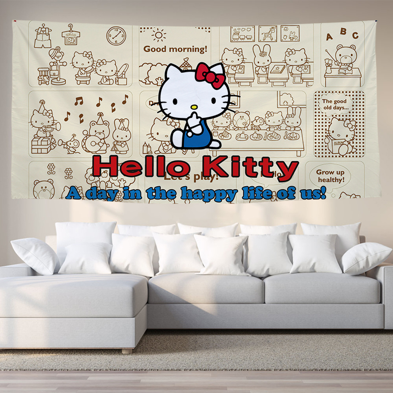 Hello Kitty凯蒂猫背景布定制挂布儿童房少女心挂布装饰墙饰挂毯