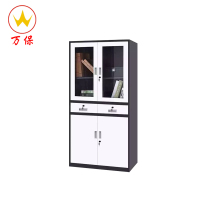 <万保>钢制文件柜 办公家具 中二斗拆装柜 档案文件柜 上下对开门玻璃储物柜