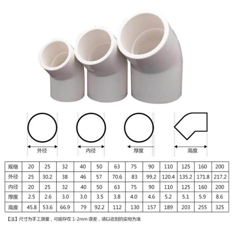 pvc水管配件给水管道45度小弯头2025324050110塑料管件接头
