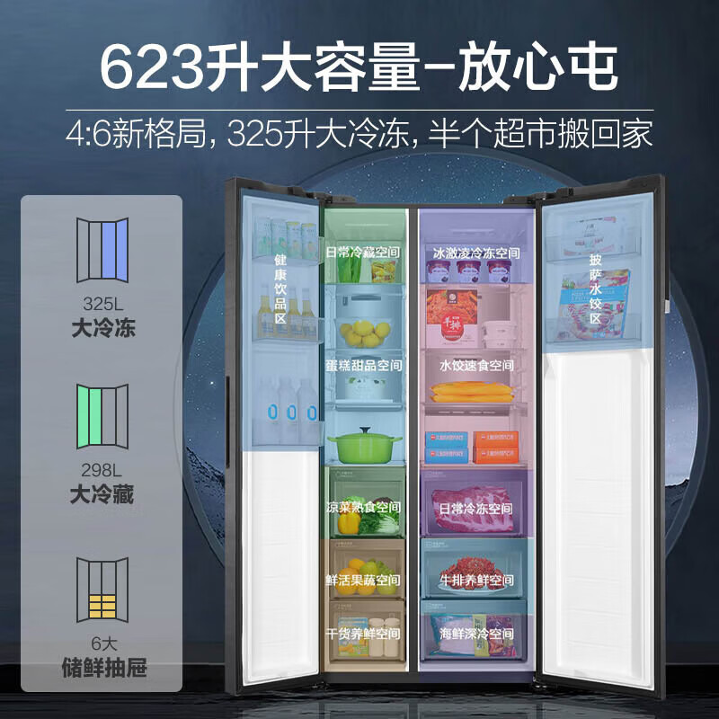 海尔(Haier)冰箱623升双开门对开门全空间保鲜干湿分储一级能效BCD-623WLHSS19S8U1