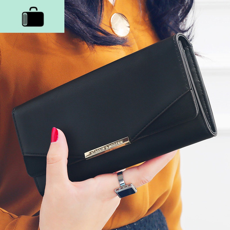 女士钱包女长款2020新款日韩个性简约磨砂拼接折叠钱夹NEWLAKE 黑色