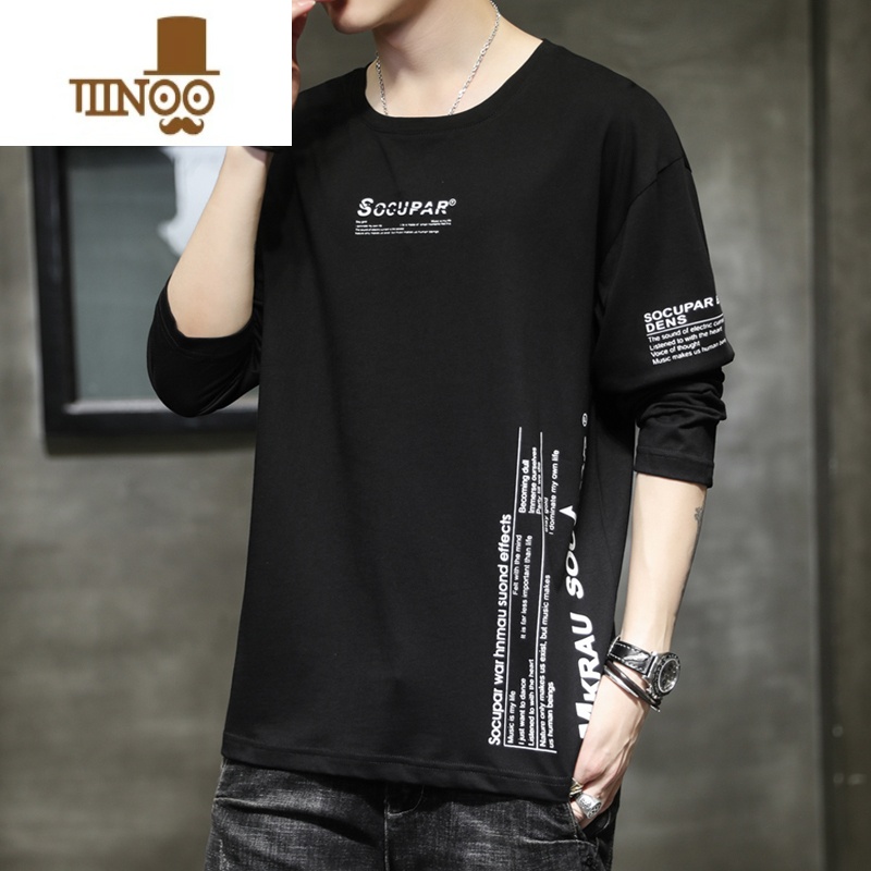 YANXU秋季感印花韩版流行百搭休闲长袖T恤男时尚内搭长T打底衫