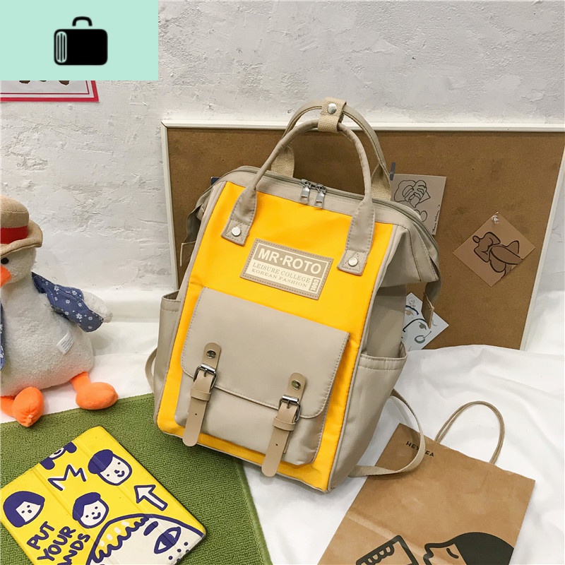 泫雅风书包女韩版高中初中生中学生大容量双肩包女百搭大学生背包NEWLAKE 61灰黄色