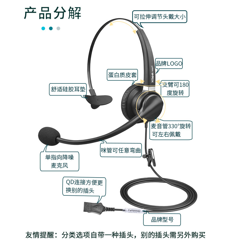 北恩(Hion ) FOR900+B4.2143 头戴式话务耳机/网络教育/电话办公 水晶头接口耳机(需备注电话机品牌)