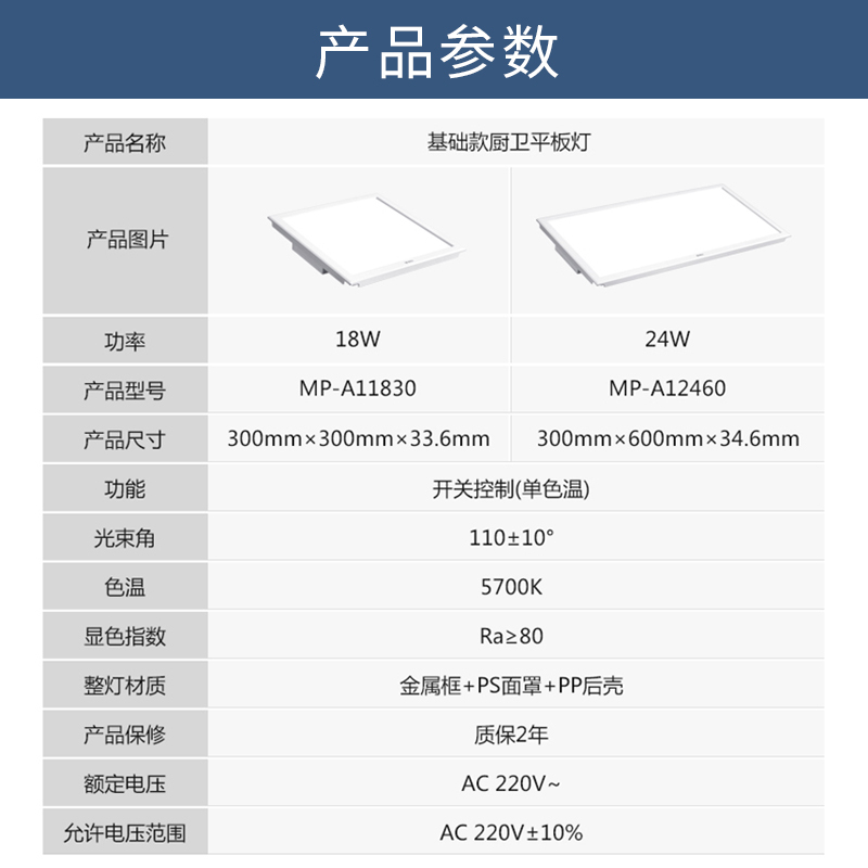 BULL公牛平板灯led集成吊顶天花厨房卫生间嵌入式300x300薄面板照明模块灯高清大图