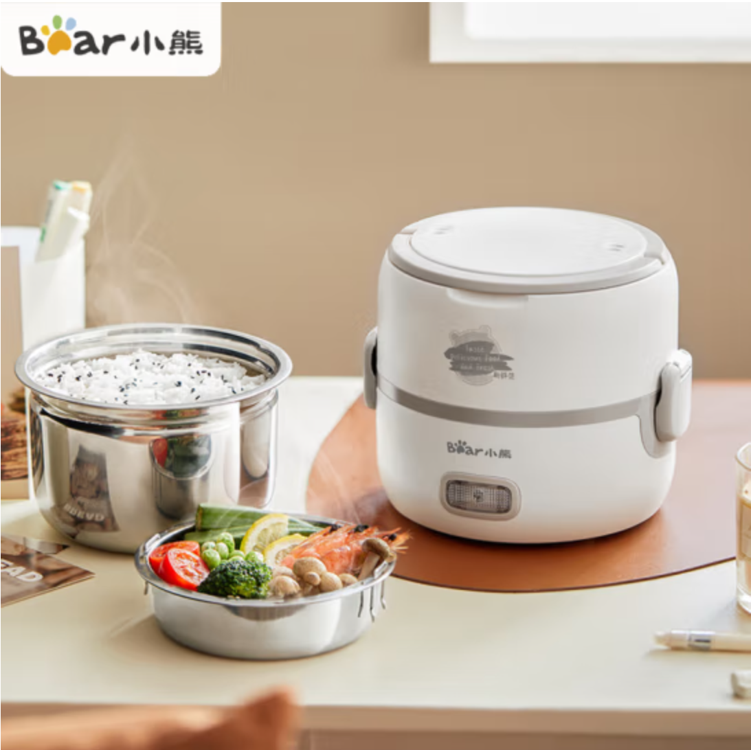 小熊(bear) 电热饭盒 DFH-B14S3 插电可加热不锈钢内胆 1.2L 白色