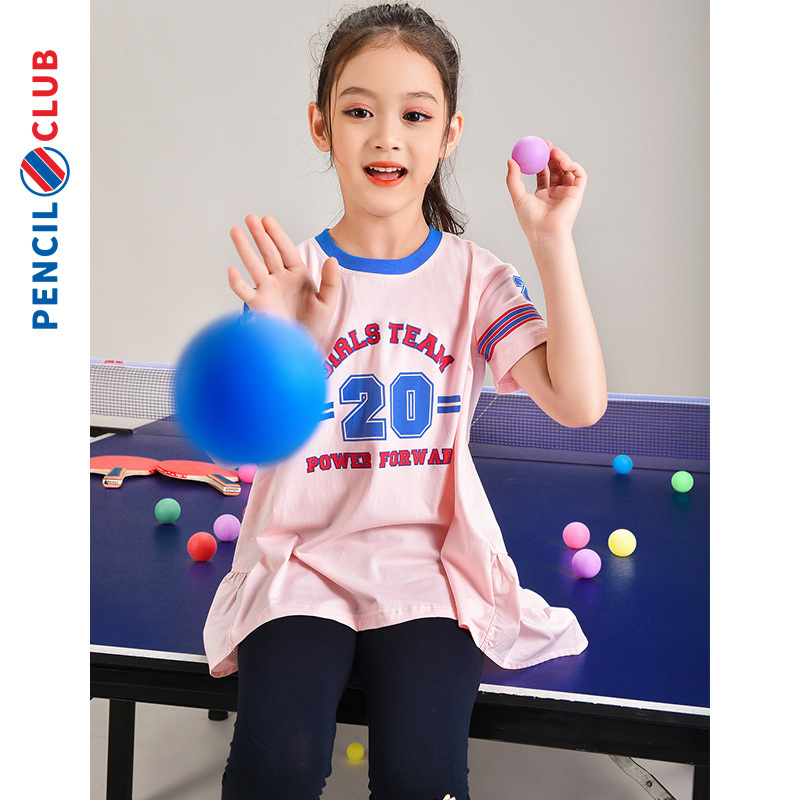 铅笔俱乐部童装2022新款女童T恤中大童长款短袖儿童宽松上衣运动