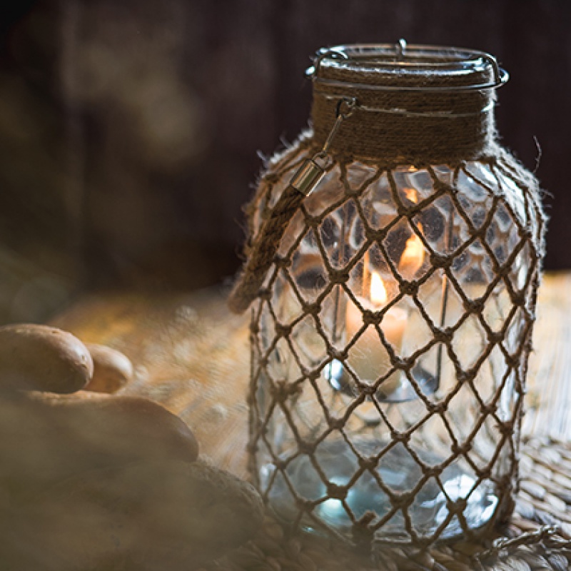 家柏饰(CORATED)美式乡村玻璃风灯烛台庭院花园装饰灯灯笼灯饰手工麻编 D风灯不含蜡烛高清大图